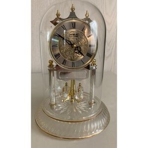 DANBURY Clock Co Pendulum Clock Gold & Silver Crystal Base Glass Cover EXCELLENT